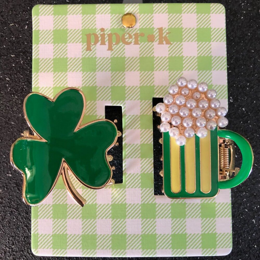 Piper K SHAMROCK and Beer Mug Green Gold New On Card Irish St Patrick's Day